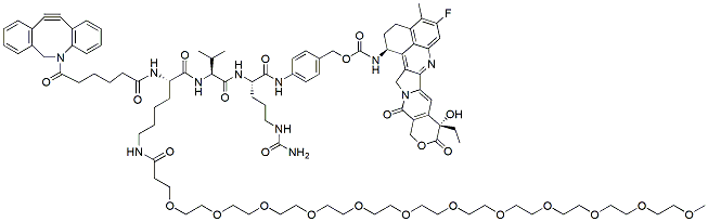Molecular structure of the compound: N1-(DBCO-C6-carbonyl)-N6-(m-PEG12)-Lys-Val-Cit-PAB-Exatecan