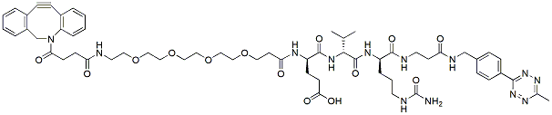 Molecular structure of the compound: DBCO-PEG4-Glu-Val-Cit-belta-Ala-methyltetrazine
