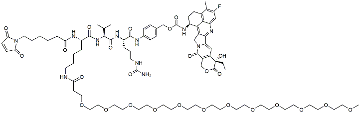Molecular structure of the compound: N1-(Mal-C6-carbonyl)-N6-(m-PEG12)-Lys-Val-Cit-PAB-Exatecan