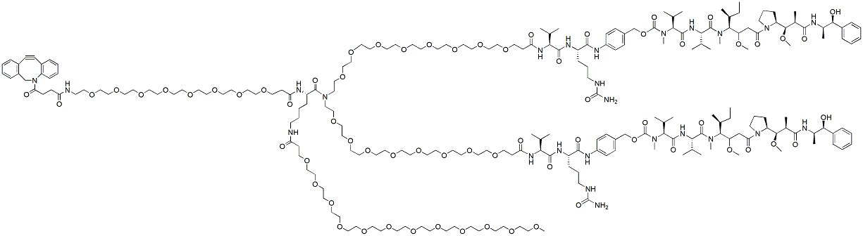 Molecular structure of the compound: N1-(DBCO-PEG8-carbonyl)-N6-(m-PEG12)-Lys-bis(PEG8-Val-Cit-PAB-MMAE)