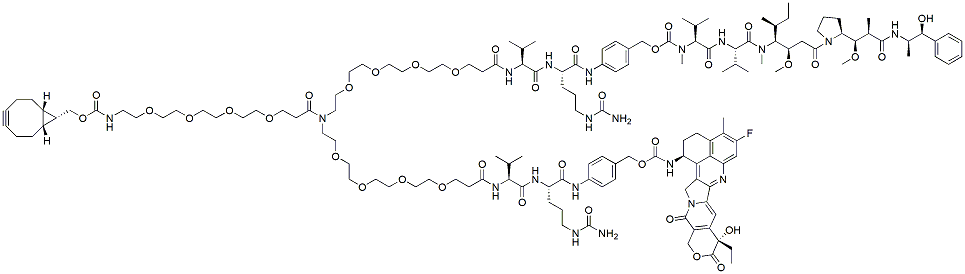 Molecular structure of the compound: N-(endo-BCN-PEG4)-N-(PEG4-Val-Cit-PAB-MMAE)-N-(PEG4-Val-Cit-PAB-Exatecan)